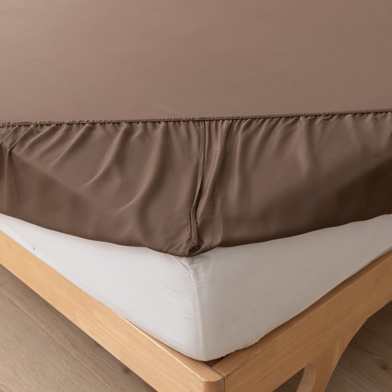 Bamboe hoeslaken, 140 x 200 cm, bruin, antibacterieel, zacht, verkoelend, 100% bamboe, hypoallergeen, voor boxspringbedden, voor hoge matrassen van 25-30 cm