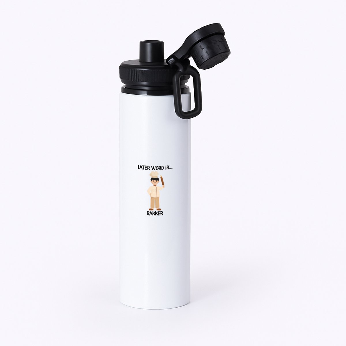 Hacebo® - Later word ik bakker waterfles met draaidop zwart - Bakker - Baby's - cadeau voor een baby - cadeau voor een peuter kraamcadeau - bakken - banketbakker - broodbakker - water fles - 850ML