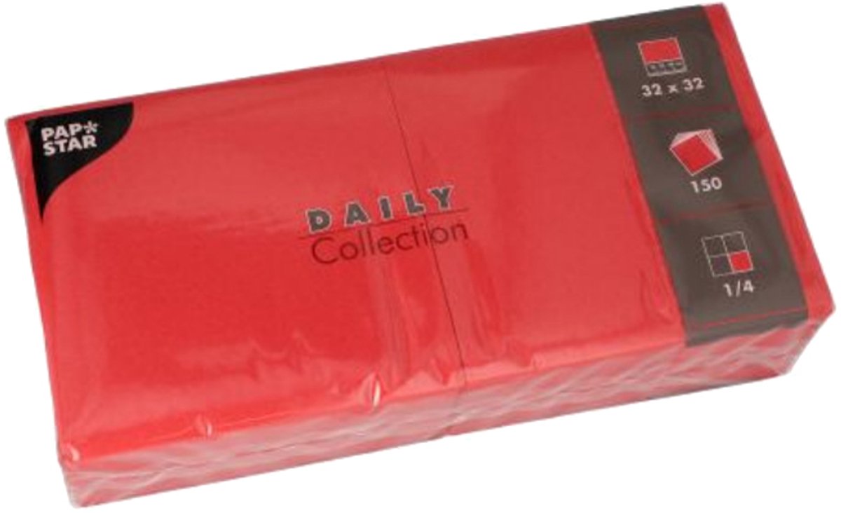 150 Servetten DAILY Collection 1/4 vouw 32 cm x 32 cm rood