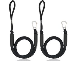 Bootuitrusting - 2 stuks - 120-170 cm - Boottouw & Aanmeerlijn - Elastisch, Drijvend Afmeermateriaal - Landvast - met Haken - Schokabsorberend & Verstelbaar - Bootaccessoires voor Boten, Kajak, Jetski, Pontoon, Kano - Zwart