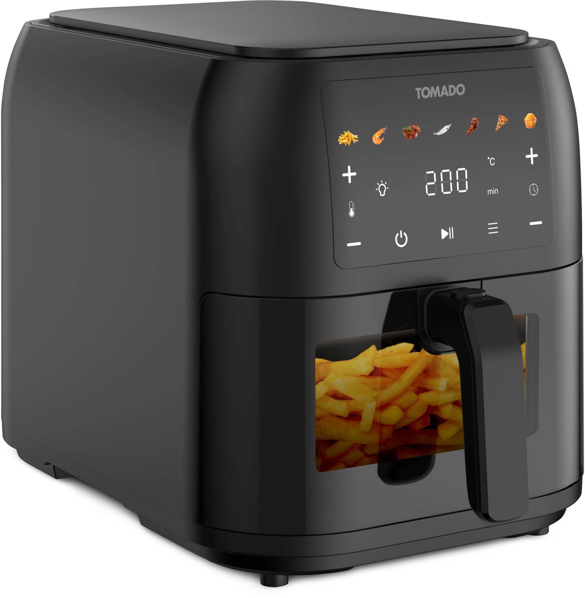Tomado TAF8002B - Grote airfryer - XXL airfryer - 8 liter - Heteluchtfriteuse - Kijkvenster - Tiptoetsbediening - 7 automatische programma's - Zwart