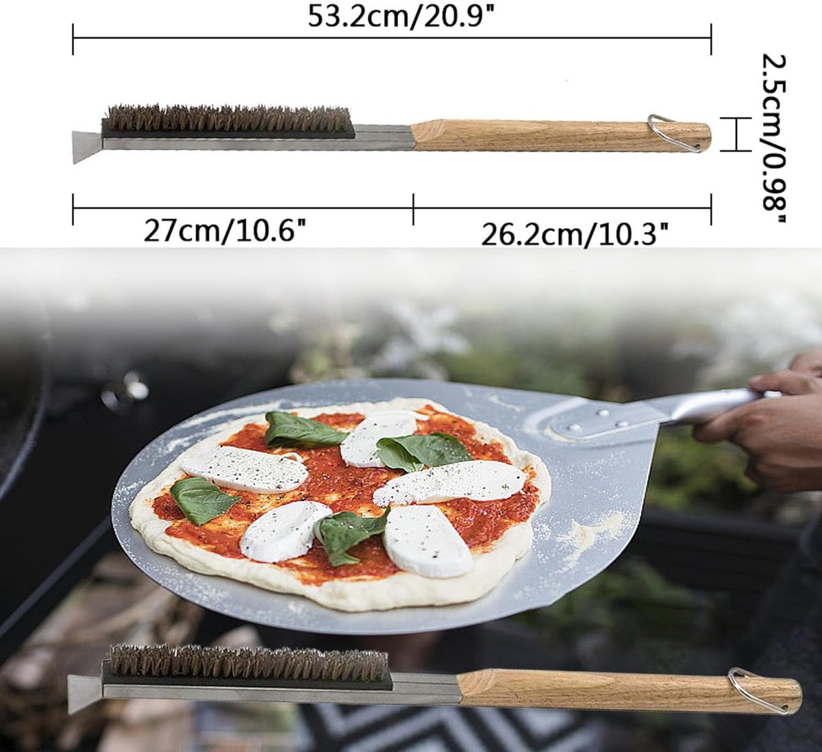Stalen borstel voor reiniging, roestvrij staal Heavy Duty Pot Scrubber met houten lange steel - roestvrij, langdurige efficiënte keukenreiniging voor schotel en gootsteen