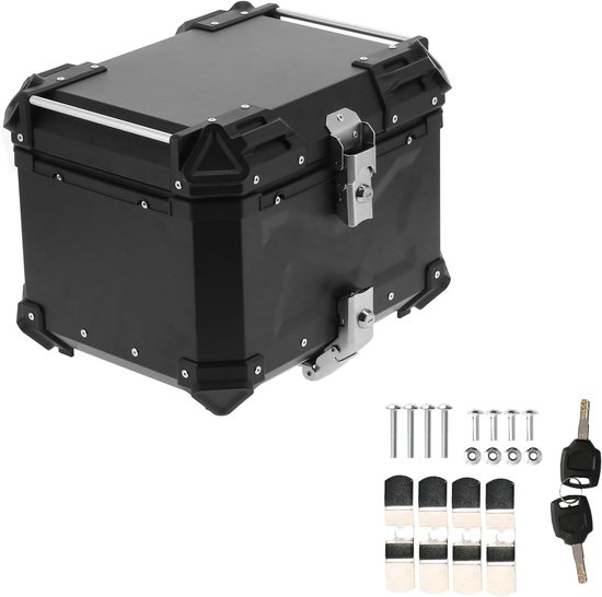 Universele 45L Aluminium Topkoffer – Zwart – 1,5 Mm – Met Diamanten Voering – Quick Release – Voor Motorfietsen En Scooters