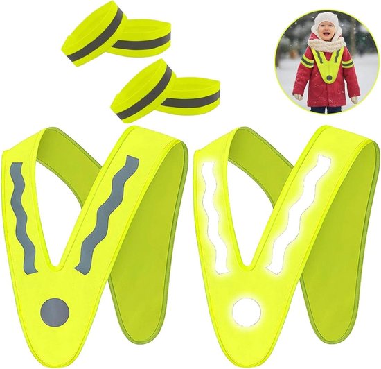 Kinderveiligheidsvest, reflecterende vesten, geel reflecterend vest, 3 Kinderveiligheidsvest, reflecterende vesten, geel reflecterend vest, 3