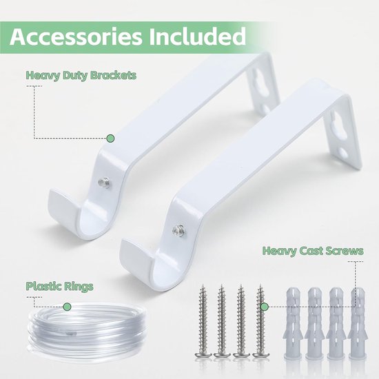 Retadou - Tringle à rideaux, 16 mm, tringle à rideaux, blanc mat, 76 - 117 cm, tringle à rideaux, extensible, tringle à rideaux, fixation murale, avec supports et embouts pour rideaux occultants, rideaux d'extérieur