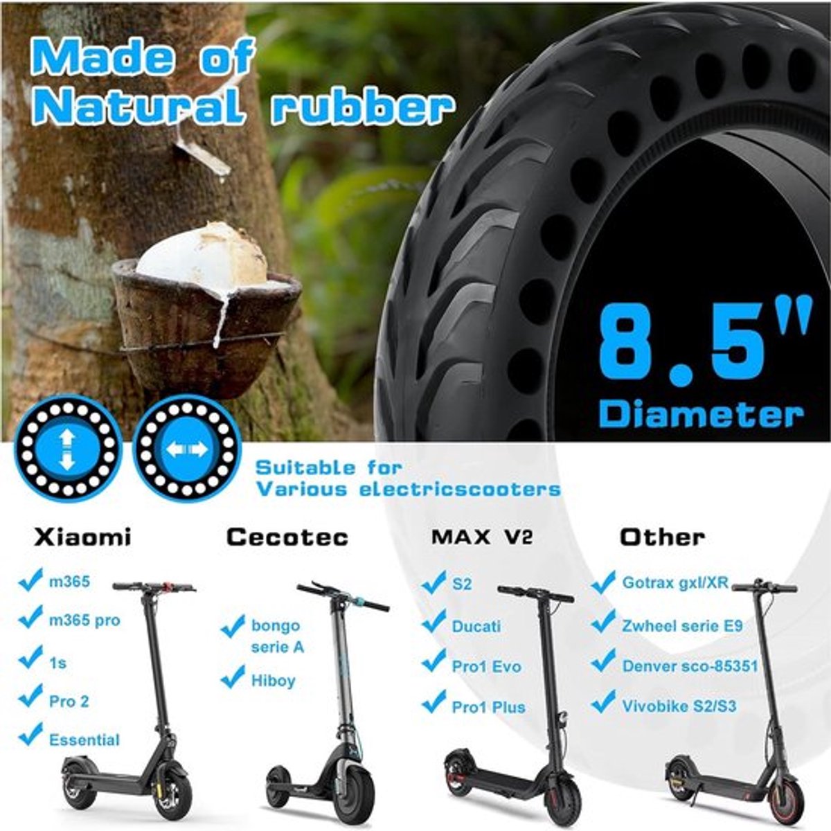 Massieve rubberen band Xiaomi M365/M365 Pro 8.5 inch (216 cm) - Reserveband aluminiumlegering - Elektrische scooter