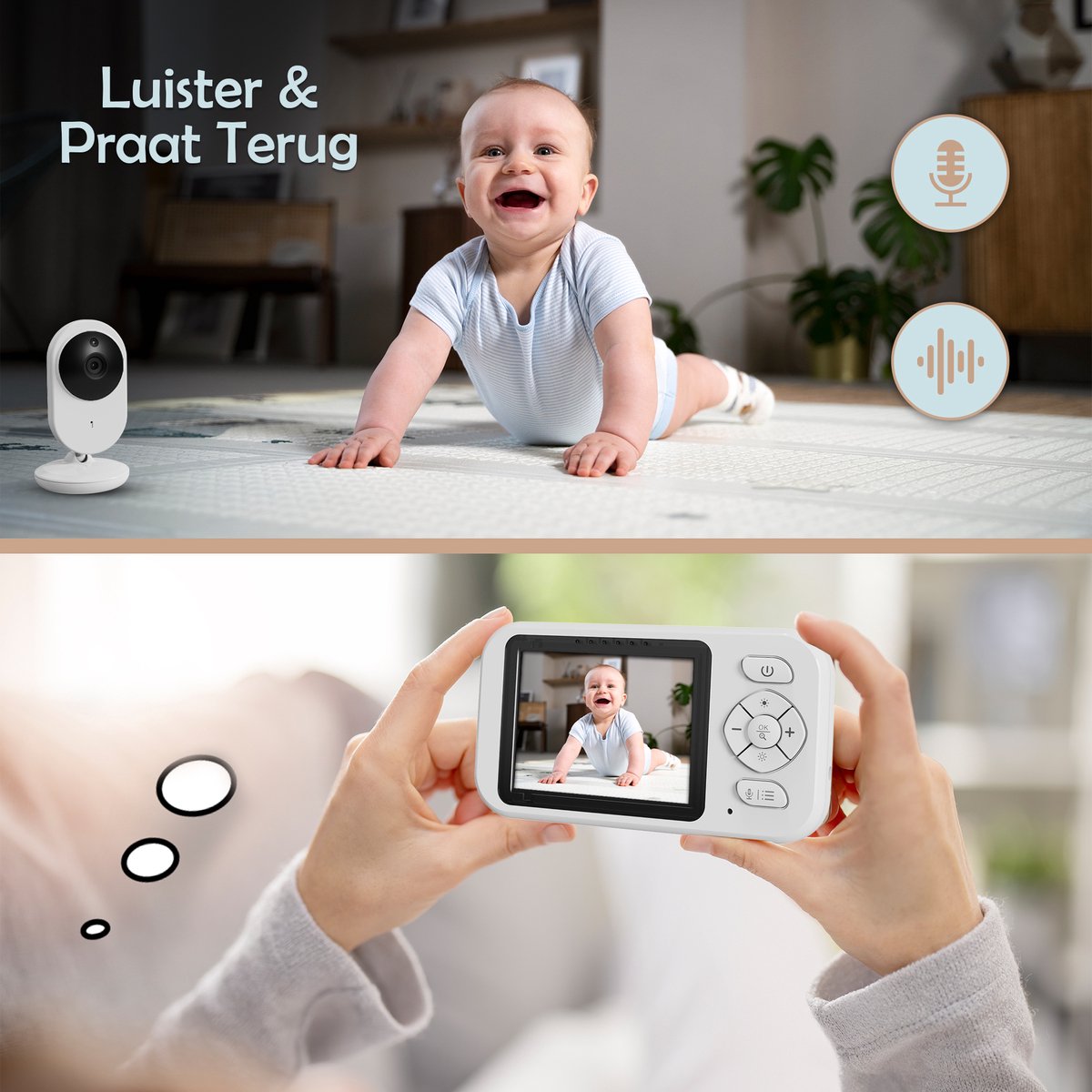 Oemmie Babyfoon - Babyfoon Met Camera - Baby Monitor - Draadloos - Nachtzicht - Praatfunctie - Tempratuurweergave - Wit — cadeau in Cadeau-ideeën - foto 6