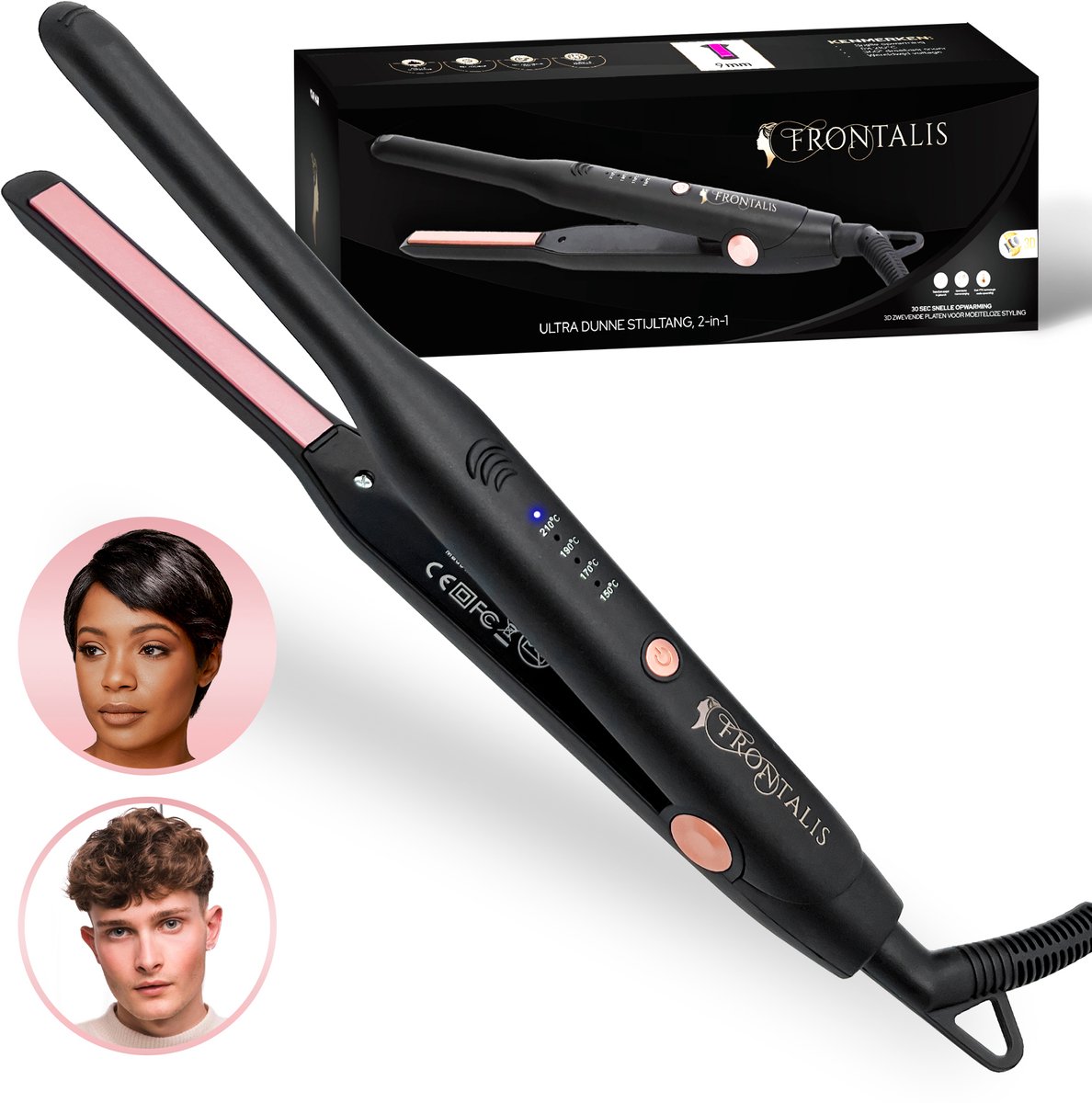 Frontalis® Stijltang - Super dunne platen - Krultang - Stijltang voor kort haar - Dunne Stijltang - Hair Straightener - Baard Stijltang - flat iron - Kleine Stijltang