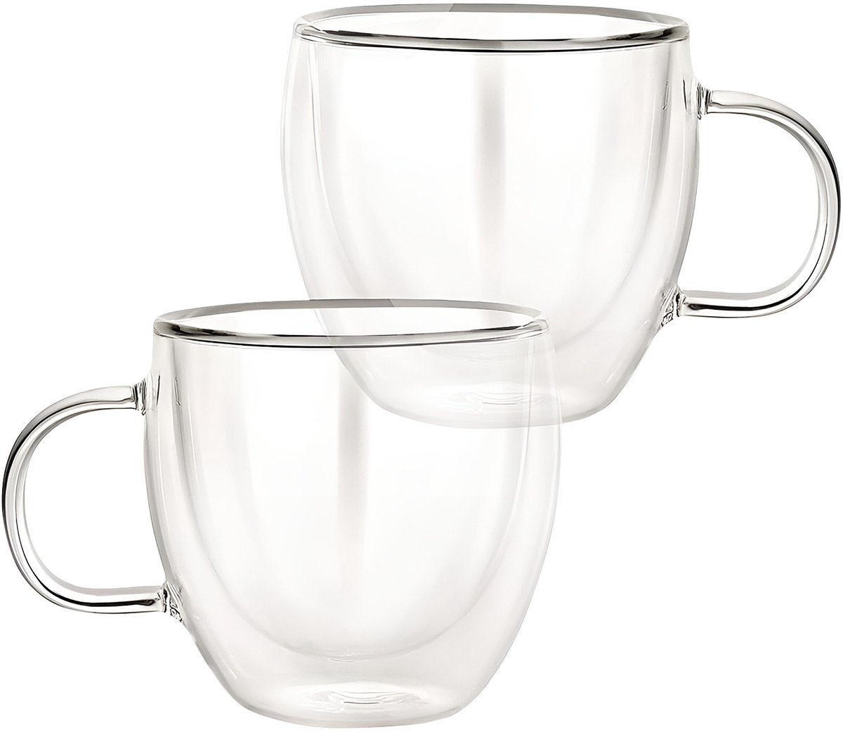 Cheffinger, Set 2 Glazen met dubbelwandige handgreep 250ml in borosilicaatglas, Transparant