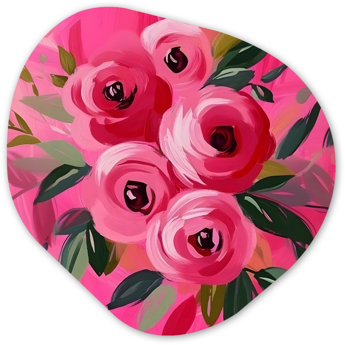 Organische wanddecoratie 40x40 cm - Organisch schilderij Bloemen - Verf - Roze - Muurdecor