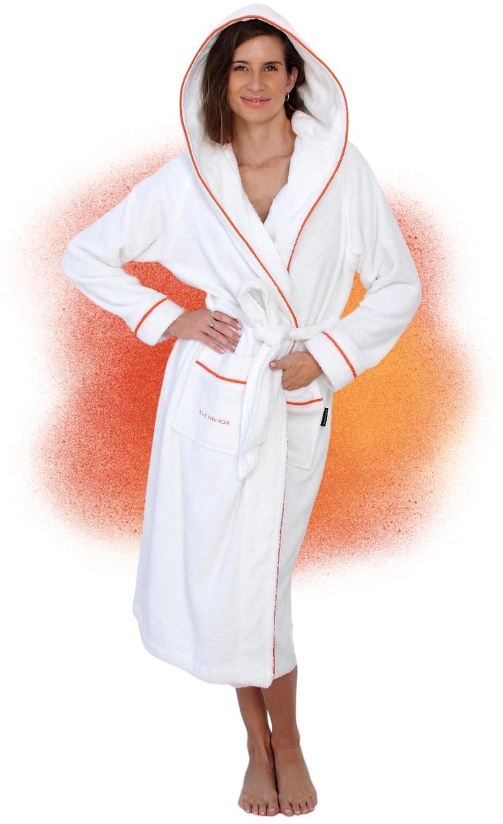 Dames Badjas - Lang - Met Capuchon - Van Zacht Frottee Katoen - OEKO-TEX Gecertificeerd - Voor Sauna - Wit - Maat S
