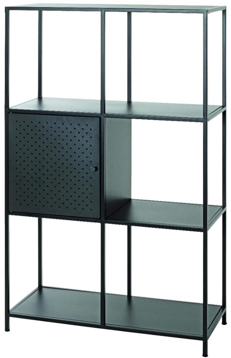 Kast – Zwart gepoedercoat metaal – Metalen deur en robuust frame – 80x37x134 cm – Industriële opbergkast