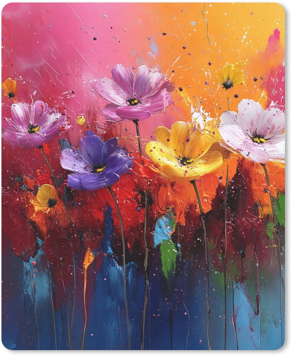Muismat 19x23 cm - Mousepad Fantasiebloemen - Verf - Speels - Muismatten