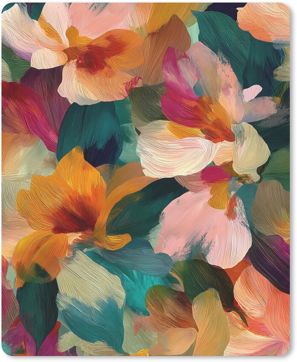 Muismat 19x23 cm - Mousepad Harmonieus - Abstracte bloemen - Warme tinten - Muismatten