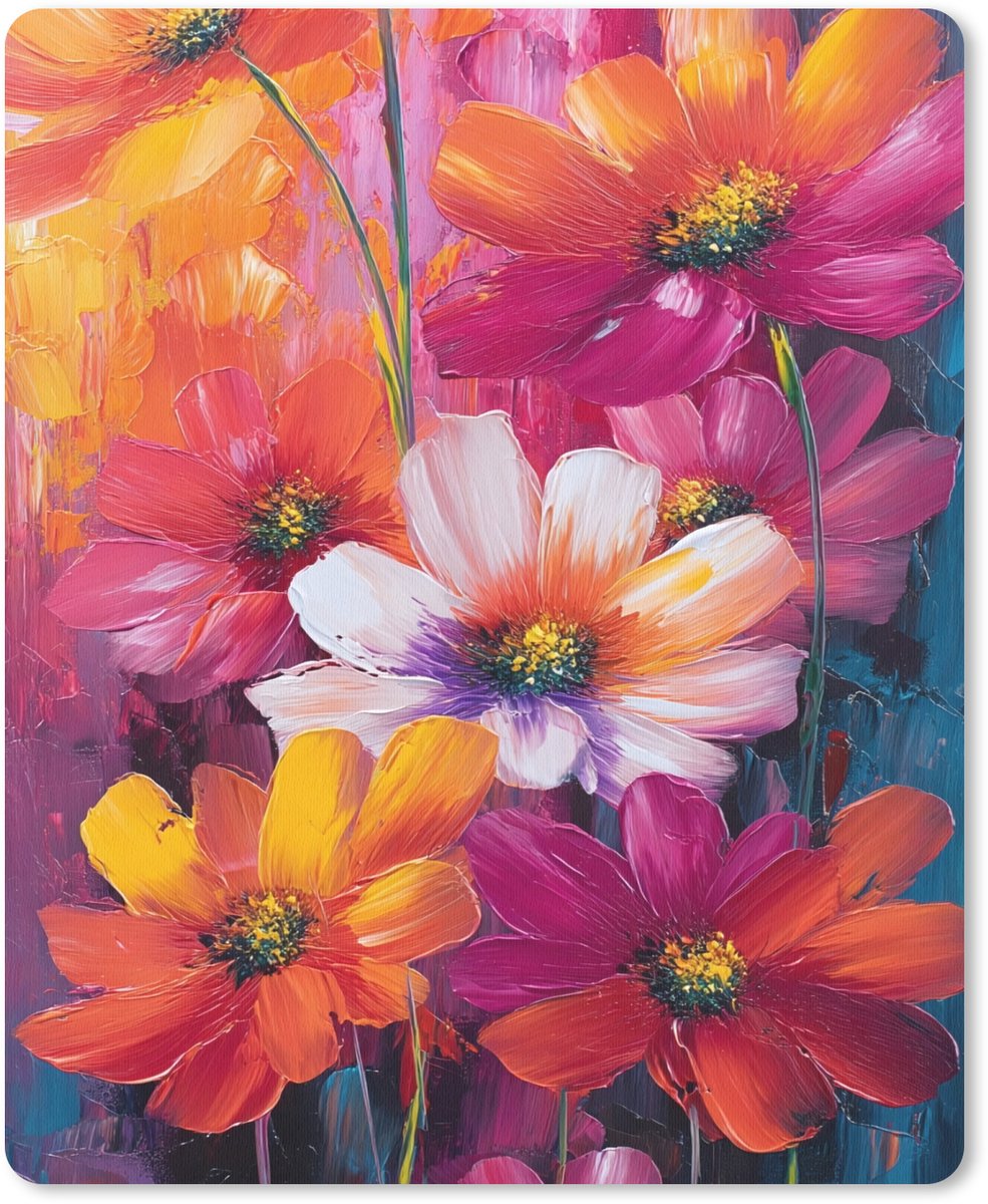 Muismat 19x23 cm - Mousepad Felle bloemen - Dynamisch - Levendig - Muismatten