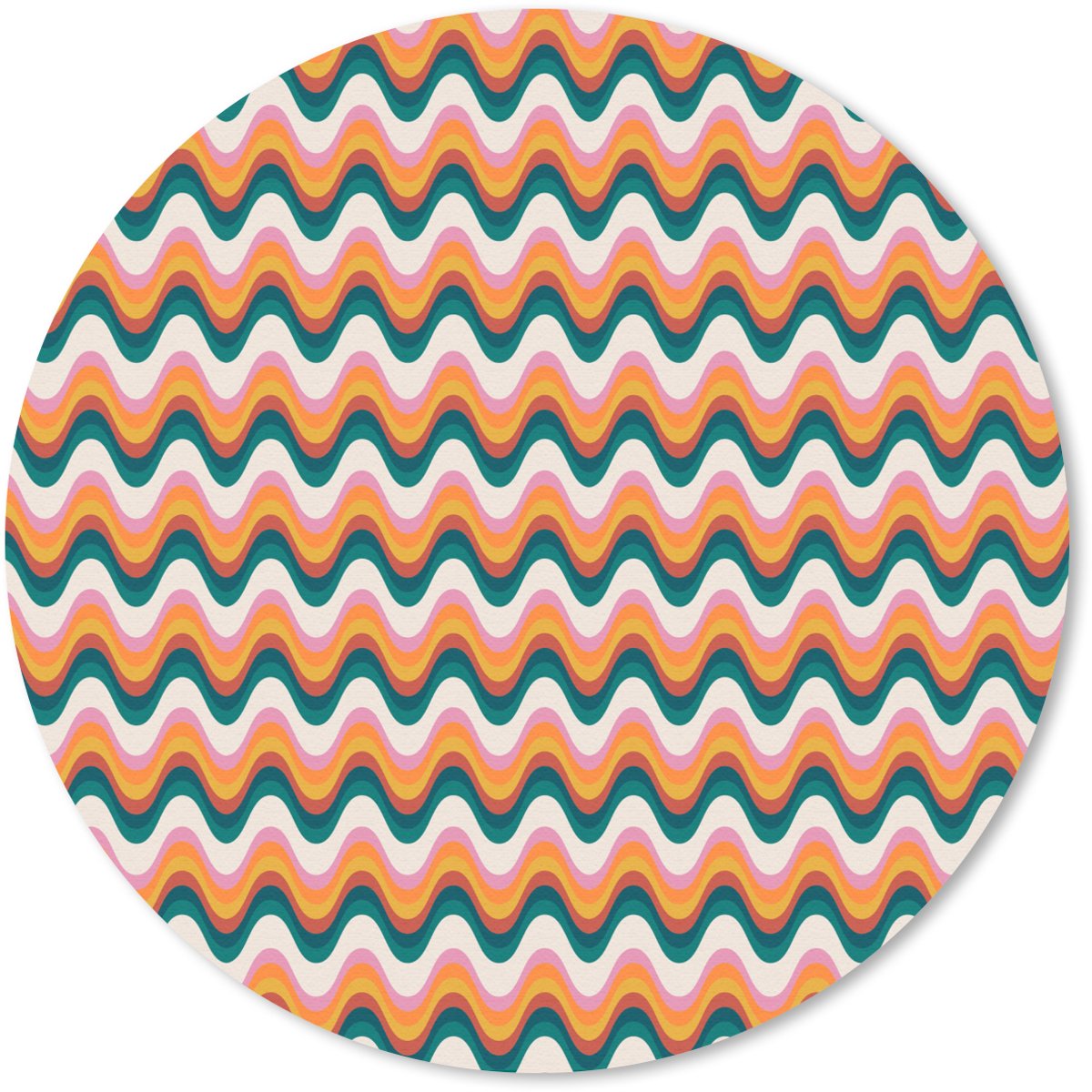 Muismat rond 50x50 cm - Mousepad Retro - Disco - Golven - Kleur - Ronde muismatten