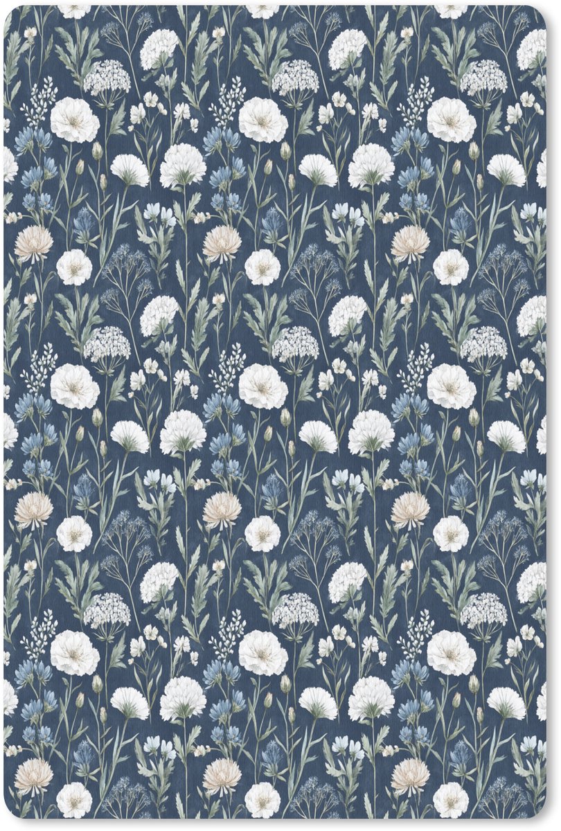 Muismat 18x27 cm - Mousepad Patroon - Bloemen - Wit - Blauw - Muismatten