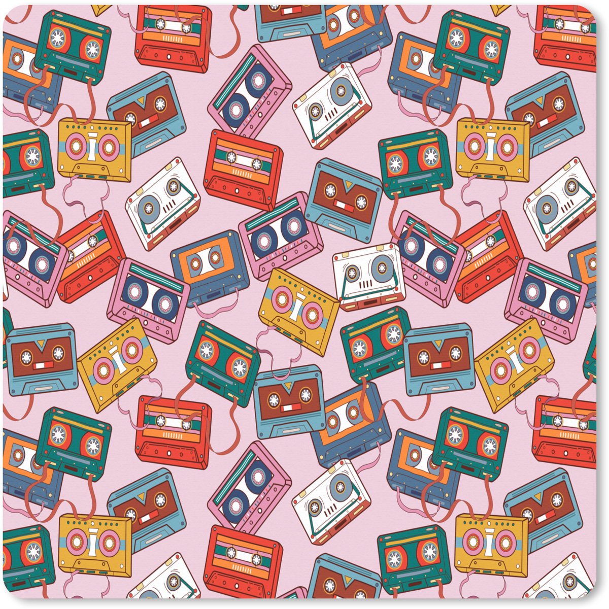 Muismat XXL 50x50 cm - Bureau onderlegger - Bureau mat Cassette - Patroon - Roze - Bureaumat - Gaming mousepad xl - Bureaulegger groot - Computer deskmat