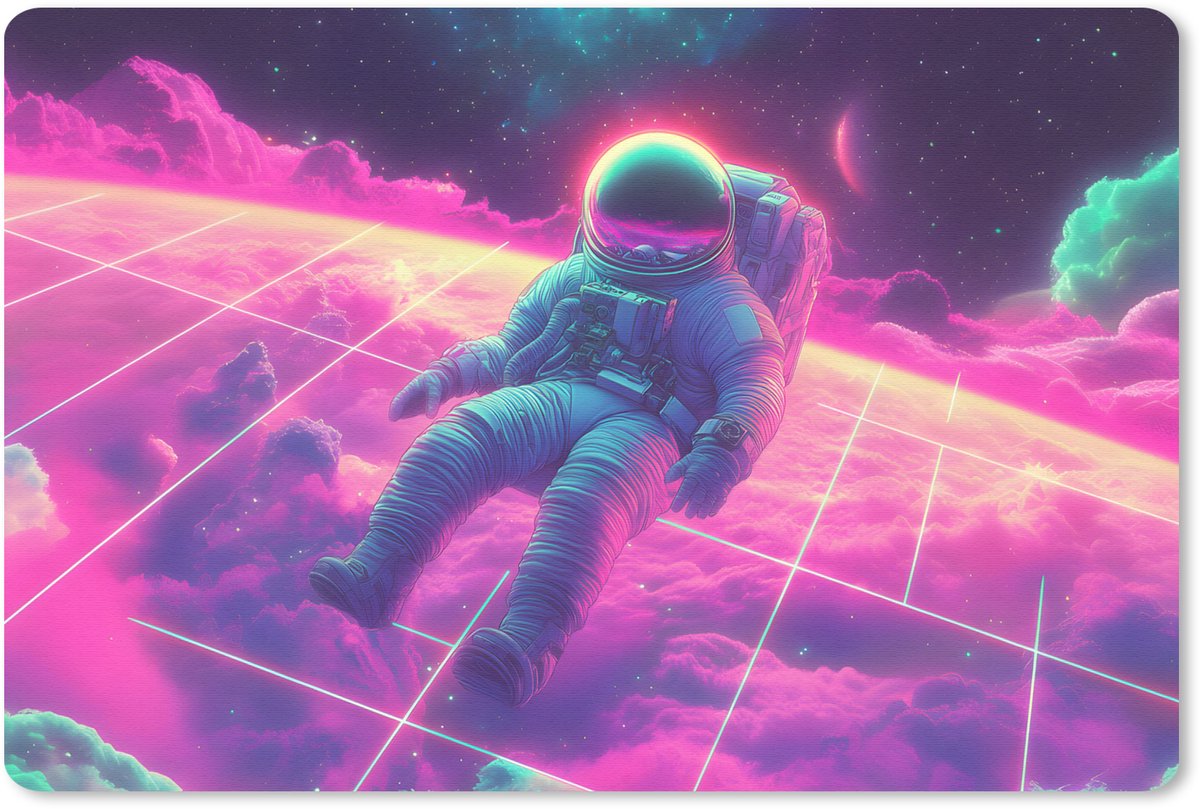 Muismat 27x18 cm - Mousepad Astronaut - Neon - Roze - Wolken - Muismatten