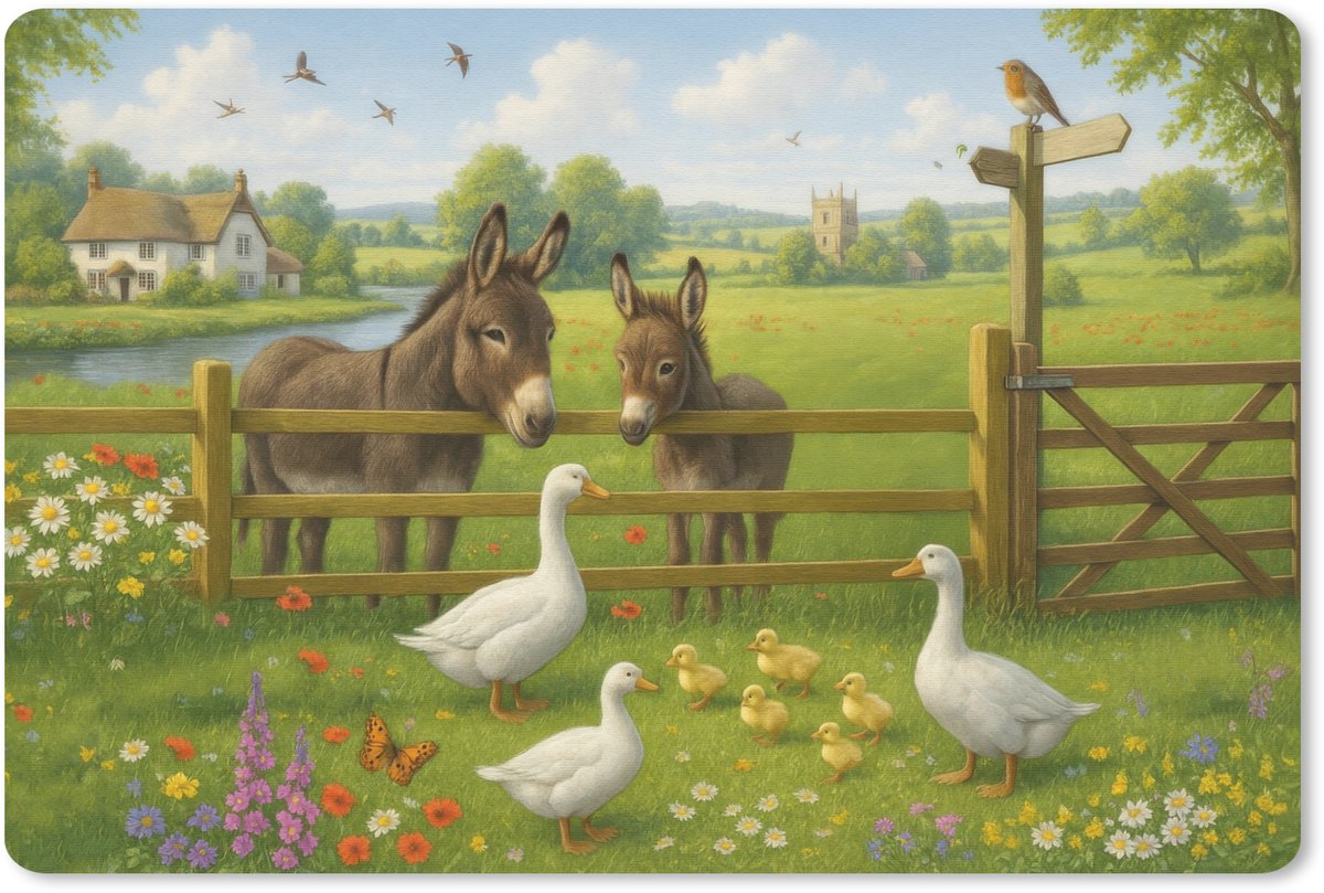 Muismat 27x18 cm - Mousepad Ezels - Ganzen - Kleurrijk - Muismatten