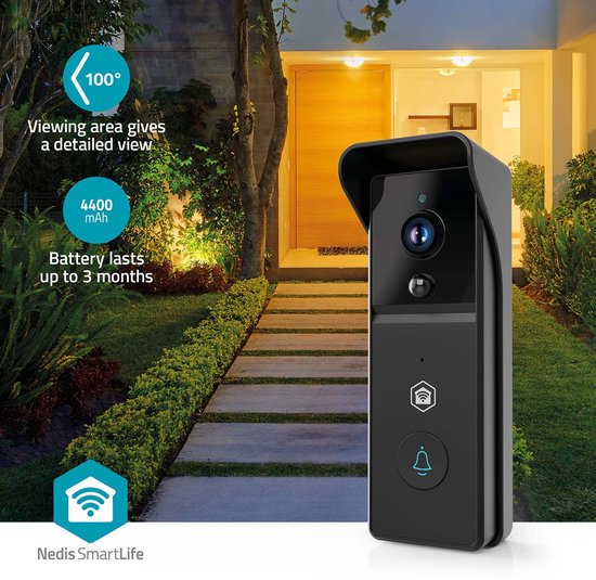 Nedis SmartLife Video Deurbel - 3MP Ultra HD - Zonder abonnement - Bewegingssensor - Deurbel draadloos - Deurbel met Camera - Zwart — afbeelding 4