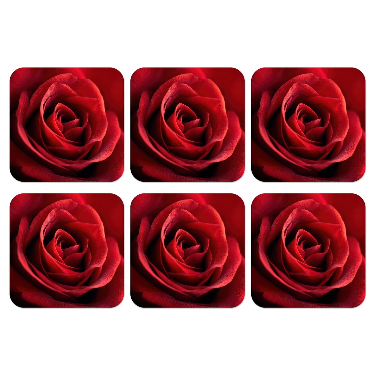 Onderzetters voor glazen - Rood - Roos - Romantisch - 10x10 cm - Glasonderzetters - 6 stuks