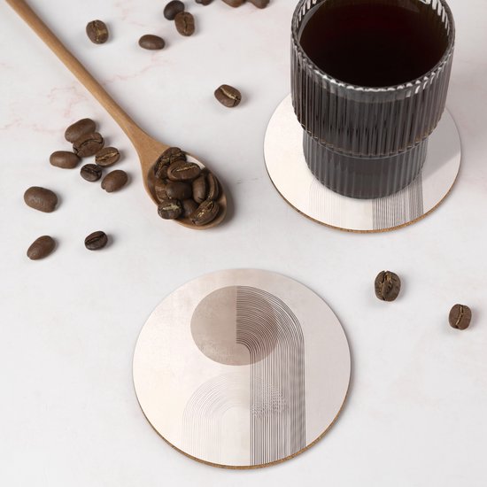 Sous-verres de verre - Rond - Minimaliste - Cercle - Gris clair - 10x10 cm - Dessous de verre - 6 pièces