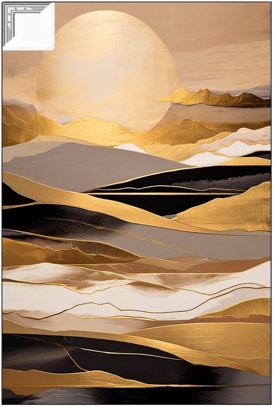 Peinture abstraite dorée de paysage - Coucher de soleil ArtFrame peinture - ArtFrame art paysage - Art abstrait - Art encadré - Peintures classiques - artframe 40x60 cm