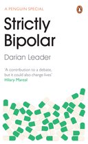 Boekhoes 'Strictly Bipolar' van Darian Leader, met de titel in zwarte letters, onderaan een stapel groene en witte pillen.