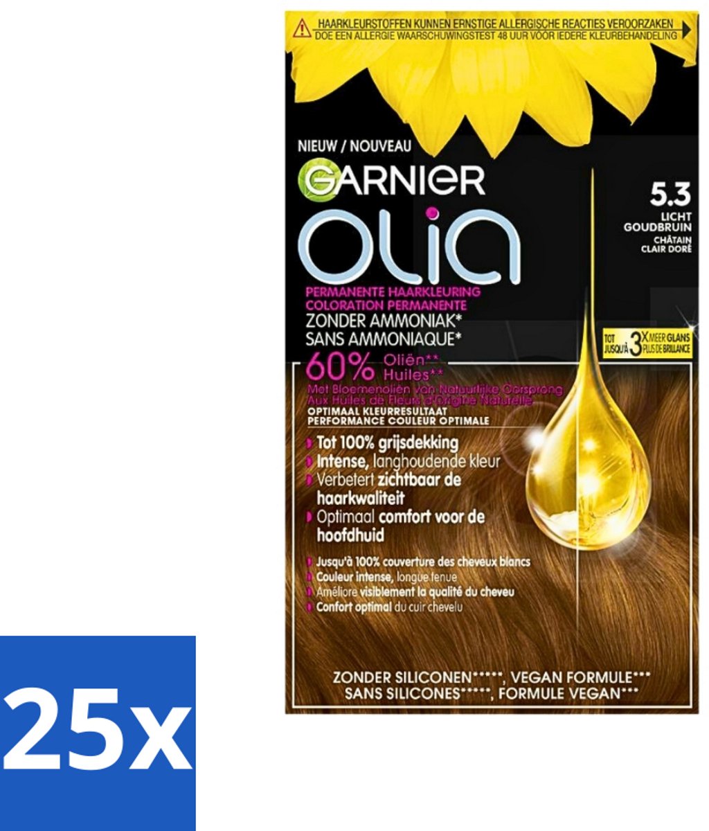 Garnier - Olia 5.3 - Haarkleuring - Licht Goudbruin - Zonder Ammoniak - 60% Olie - Permanente Kleur - Bulkverpakking - 25 stuks