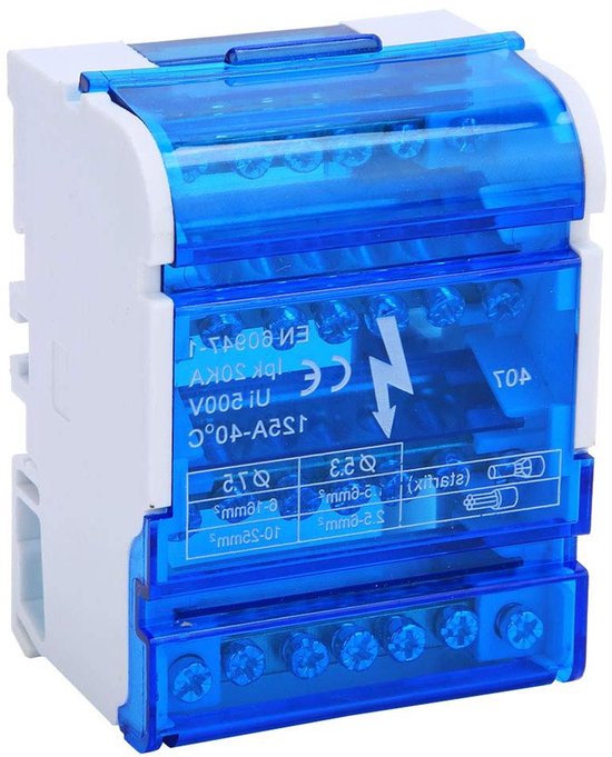 Terminal-Verteilerkasten 4x7 – 4-Ebenen-Klemmenblock, 125A, 500V, Mit Transparenter Abdeckung, Für DIN-Schiene