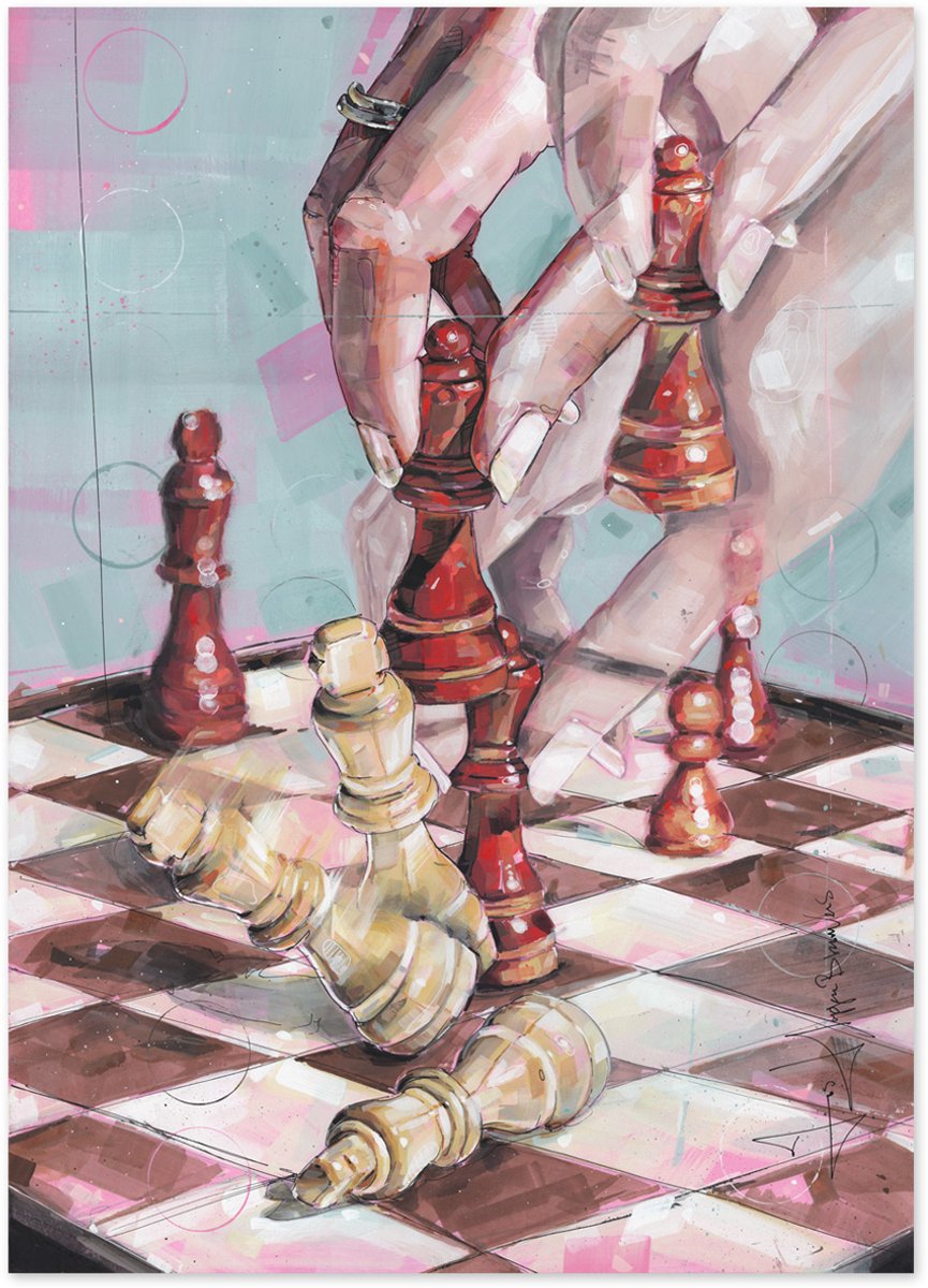Schaakmat 'schaken' poster 50x70cm (reproductie van schilderij)