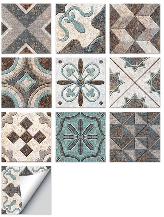 Winkrs - Carreaux adhésifs 10 pièces - 15x15CM - Carreaux autocollants - Tons terre et bleu