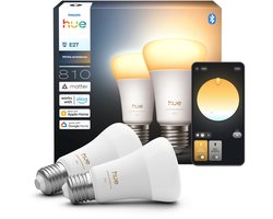 Philips Hue Slimme LED A60 lamp, Warm tot Koelwit Licht, E27 Fitting, 2-pack