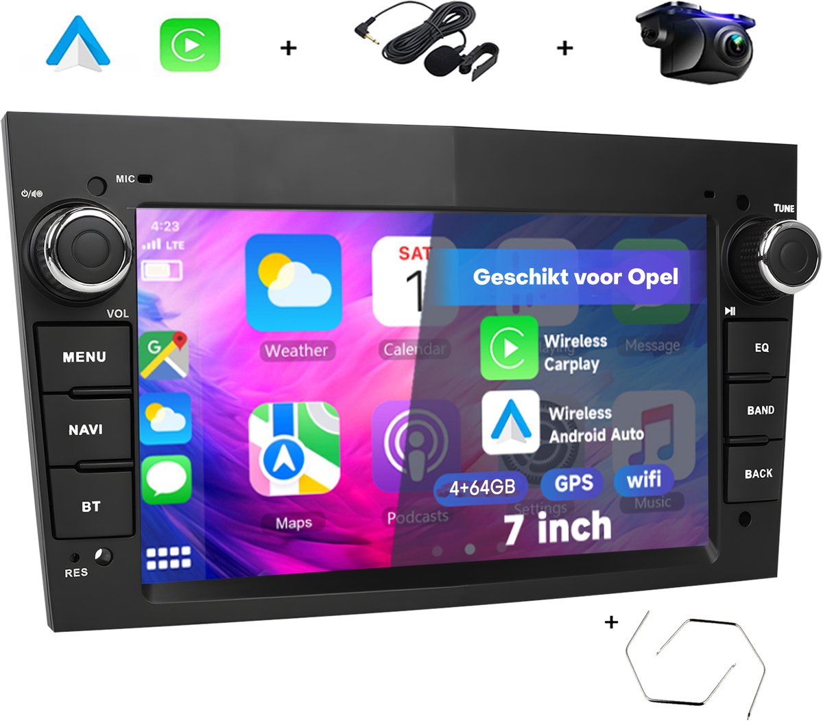 Boscer Autoradio - Geschikt voor Opel - Android 15 - Apple Carplay & Android Auto (Draadloos) - 6+128GB - 7 Inch HD Touchscreen - GPS, Bluetooth, USB, SD & MP5 - Navigatiesysteem - Zilver - Demontagesleutels, Achteruitrijcamera & Microfoon