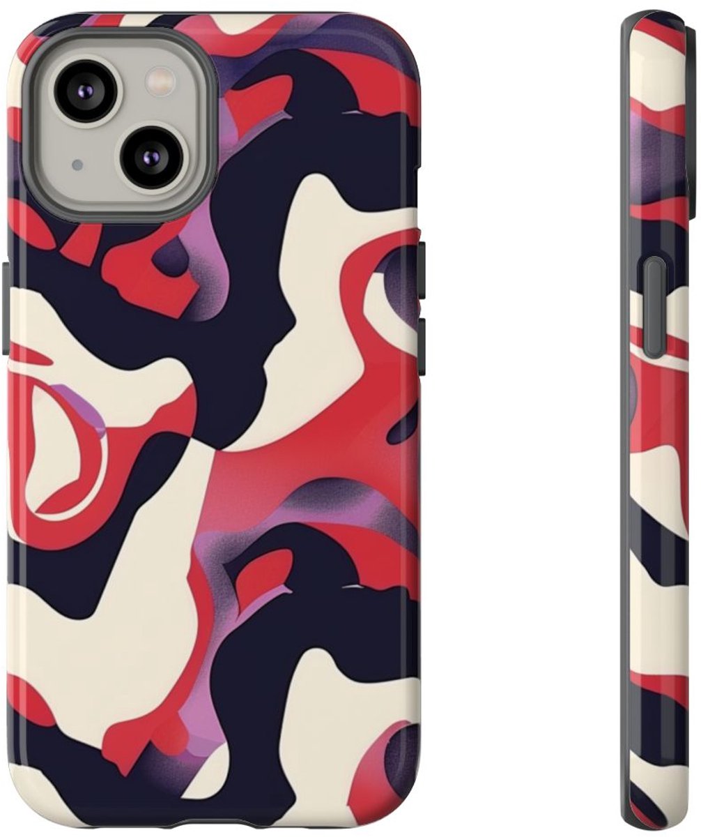 Abstract Rood-Zwart-Crème Patroon – Telefoonhoesje Geschikt voor iPhone 14