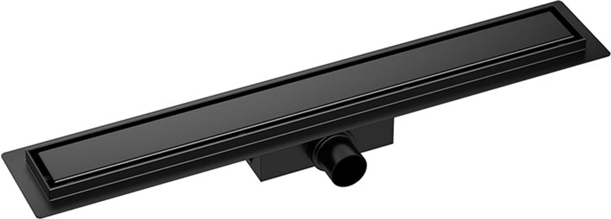 AquaVik Douchegoot Platta 70 x 7 cm Mat Zwart met 2-in-1 tegelinzetstukdeksel