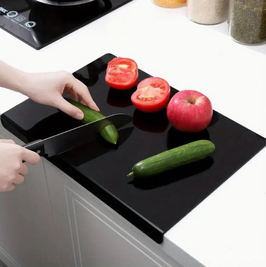 Foto: Zwarte snijplank van 5 mm transparant acryl beschermplank voor op het aanrecht met antisliprand snijplank voor in de keuken fruitsnijder 450 350 inclusief 30 mm bocht 