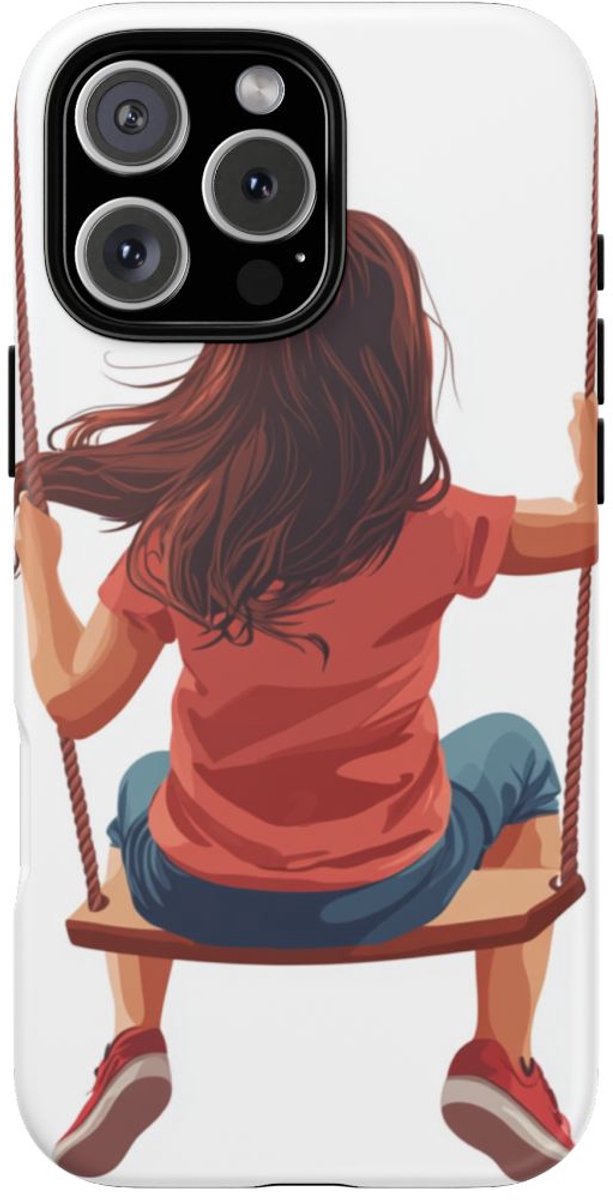 Meisje op Schommel Vectorillustratie – Telefoonhoesje Geschikt voor iPhone 16 Pro Max