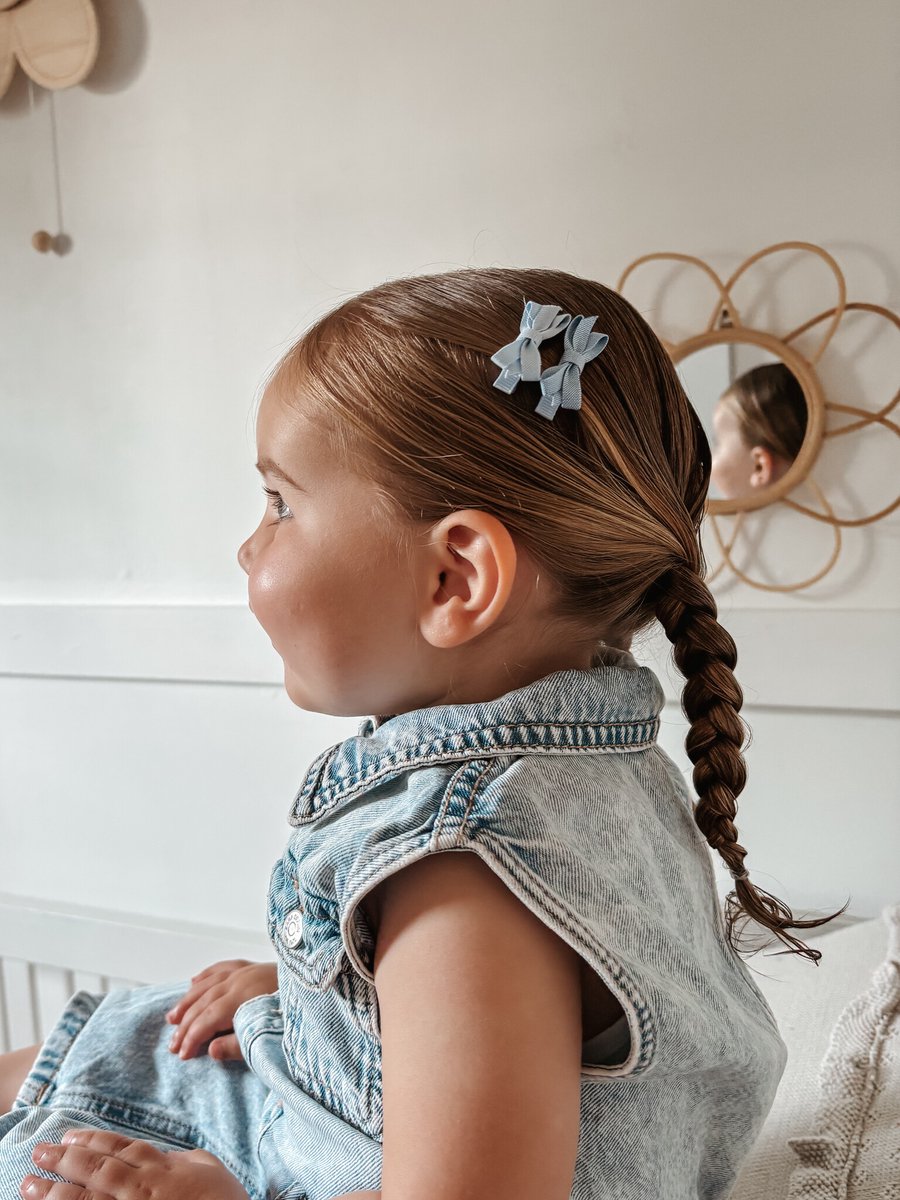 Baby haarspeldjes met strikje - denim