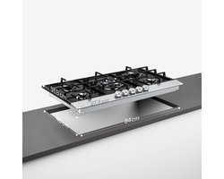 Klarstein Verosteel gaskookplaat, 90 cm, 5 pitten, 10400 W, glas en roestvrij staal, LPG/aardgas, elektrische ontsteking, vlambeveiliging, draaiknoppen, kookplaatkeukenaccessoire
