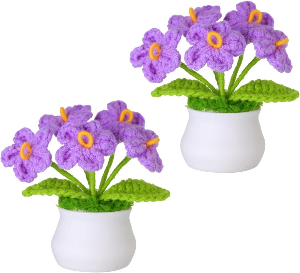 Allecto Premium - Gehaakte bloemen potplant voor thuis en kantoor - Handgemaakte bloempot voor tafeldecoratie - Valentijnscadeau - Paarse bloemen deocratie