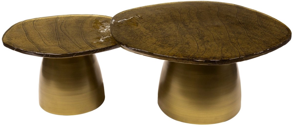Salontafel Rond Goud Set van 2 - Bijzettafeltjes Woonkamer - Bijzettafels Rond Goud - Antieke Ronde Tafelset - Salontafel Industrieel Goud - Decoratie Salontafel - Salon Tafel Industrieel & Landelijk - Grote & Kleine Tafel