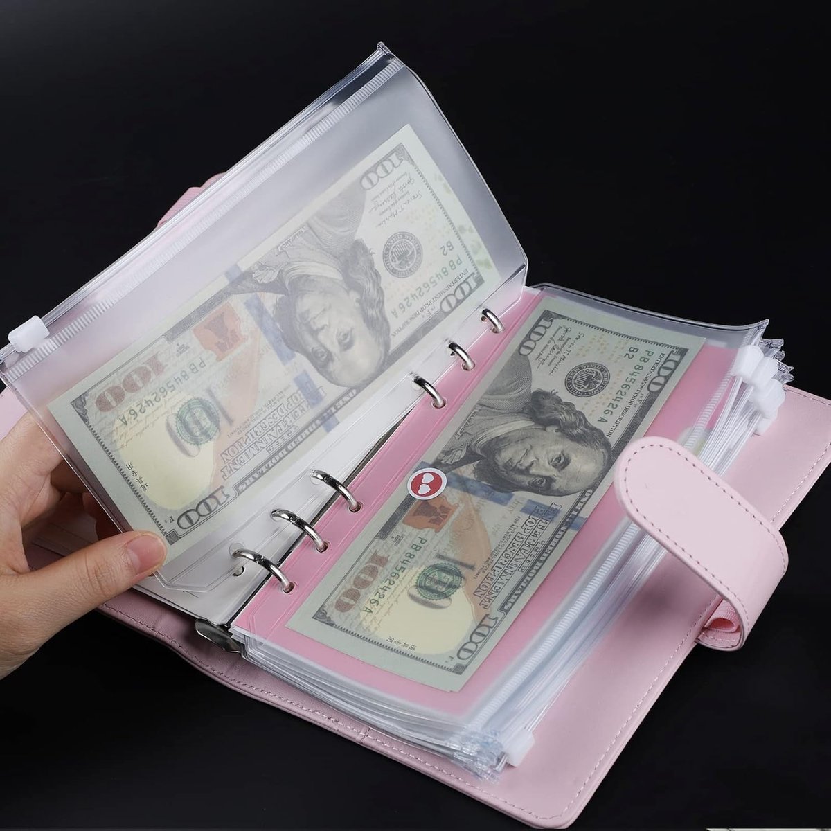 A6 Binding Compartments, Pack of 20, Clear PVC, 6 Holes, Zip, Waterproof, Binder Binders, Money Budget Envelopes, 12 Budget Sheets, 13 Stickers