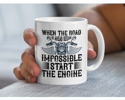 Motorrijder Mug, Motiverende Spreuk, Start de Motor, Unieke Koffiemok, Cadeau voor Motorliefhebbers, Inspirerende Beker