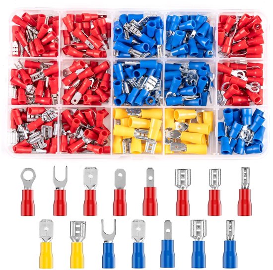 Connecteur à sertir-Connecteurs à sertir Set 280 Pièces 15 Sortes 0,5-6,0 Mm² Électricité Automobile Outil Accessoires Incluant Connexions en Anneau et en Fourche-Rouge Bleu Jaune