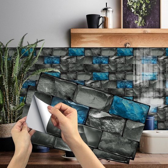 Hiseng rechthoekige tegelstickers, decoratief, geruit, voor badkamer en keuken, marmermotief, mozaïek, waterdicht, zelfklevend, decoratie, 30 x 15 cm (roze, 48 stuks