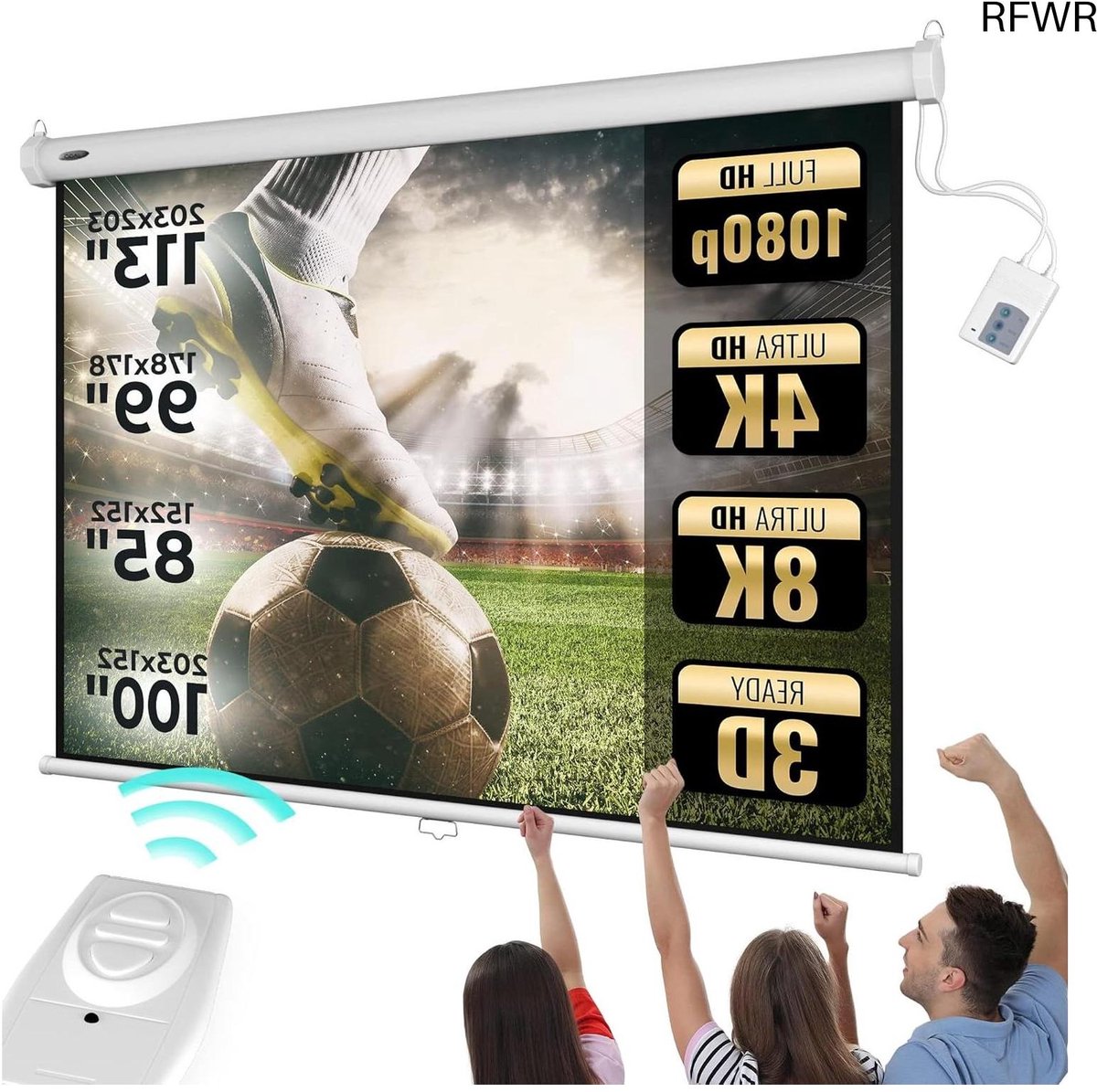RFWR® Gemotoriseerd Projectiescherm 203x203 cm - Verstelbaar met Afstandsbediening - HDTV 4:3/16:9