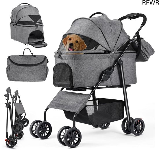 Saterkali Wandelwagen voor kleine en middelgrote honden en katten - opvouwbaar met opbergmand