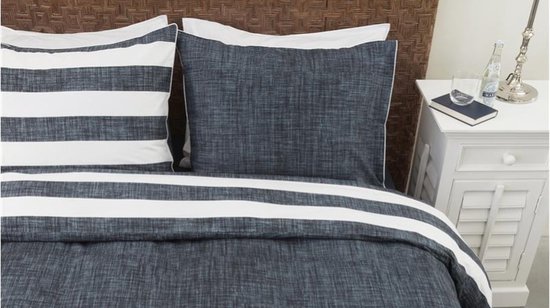 Riviera Maison Lindy Lines dekbedovertrek - Eenpersoons - 140x200/220 - Marineblauw